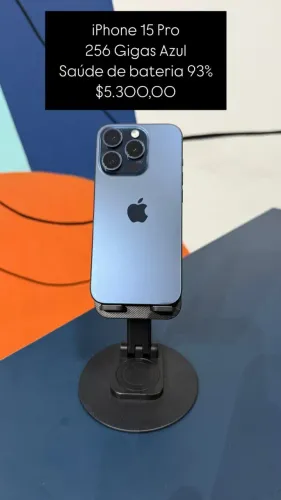 iPhone 15 Pro / 256GB / Azul / Saúde de bateria 93% / R$ 5.300,00/ loja fisica