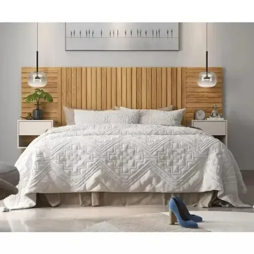 Cabeceira casal ripada luxo freijo/off white - Para Pronta Entrega 