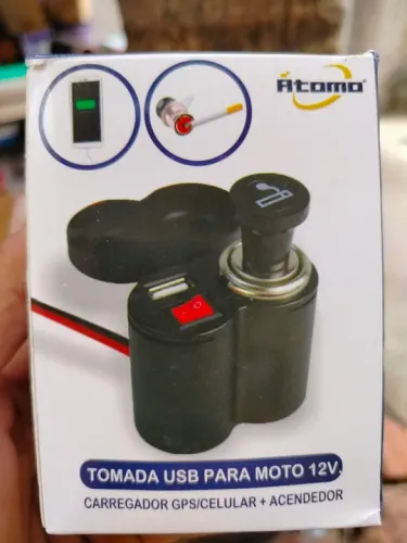 Tomada USB para Moto 12V - Carregador GPS/Celular + Acendedor