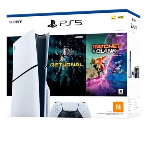 PlayStation 5 Slim Sony, SSD 1TB, Com Controle Sem Fio DualSense+ 2 Jogos Midia Fisica