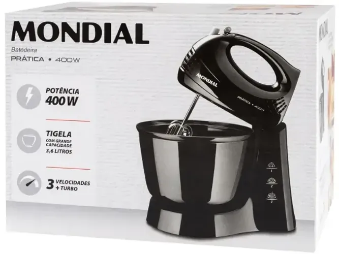 Batedeira LACRADA Mondial 400W 3 Velocidades Preta 127V 