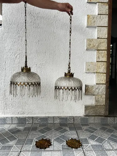 2 Lustre de bronze com cristal