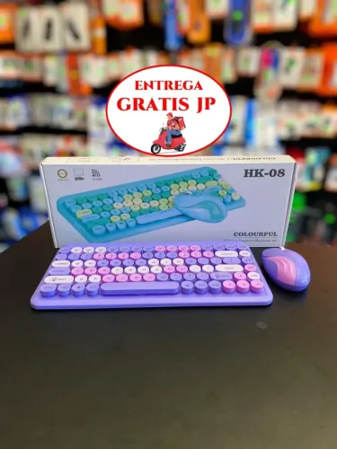 KIT TECLADO E MOUSE SEM FIO 2.4G ROXO HK-08
