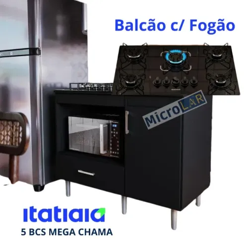 Balcão com Fogão Cooktop 5 Bocas Itatiaia em 4x - 12 Meses de Garantia