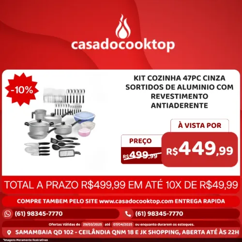 KIT COZINHA 47PC CINZA - SORTIDOS DE ALUMINIO COM REVESTIMENTO ANTIADERENTE