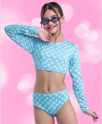 Biquine manga longa flor menina infantil