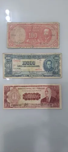 Cédulas antigas do Chile, Bolívia e Paraguai - originais e raras