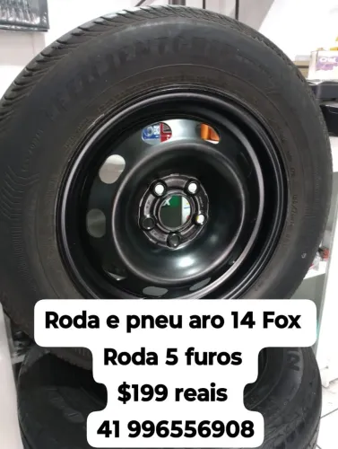 Roda Fox aro 14 com pneu. Estepe pronto. Roda 5 furos original Fox 