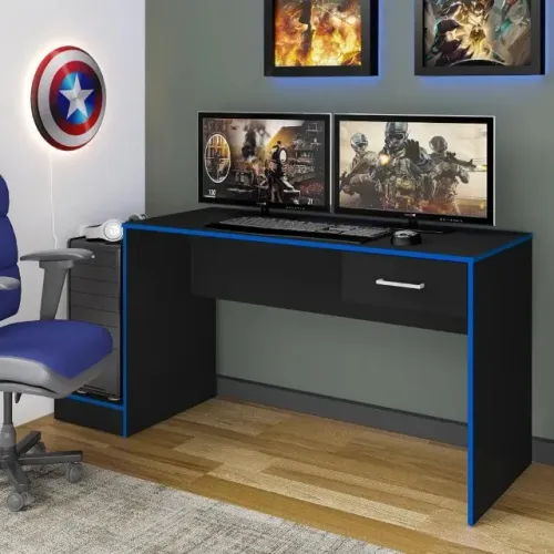MESA GAMER Azul com Preto Promoção