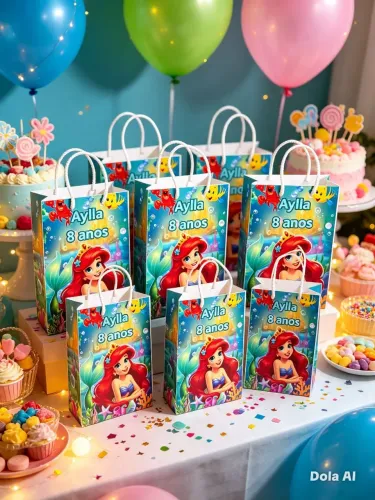 Sacolinha personalizada pequena sereia, fazemos qualquer tema