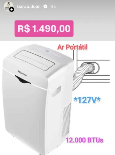 Ar Condicionado Portátil Hisense 12.000 BTUs + Nota + Garantia Fábrica + Cartão 12x