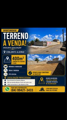 Terreno grande de Esquina em rua principal próximo a estrada da redinha e Moema Tinoco