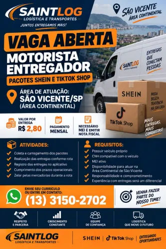 ? VAGA - MOTORISTA ENTREGADOR COM VEÍCULO PRÓPRIO ?