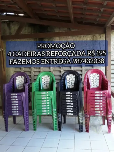 OFERTA CADEIRA DE PLASTICO 4 POR R$ 195 MD F LINDA E CONFORTAVEL