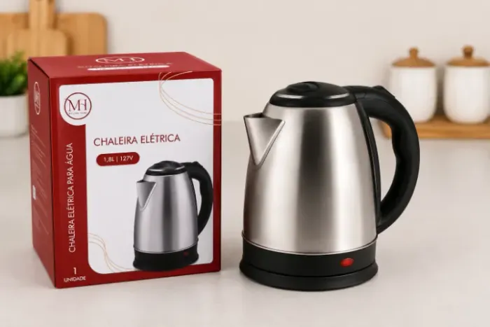 Chaleira Elétrica Inox 1,8L 127V - Ferve Água Rápido | Nova