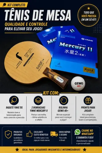 ? Kit Completo de Tênis de Mesa Yinhe T8S + Mercury II + Bola GEWO