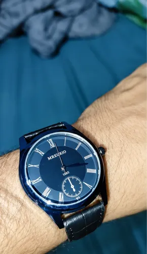 Relógio masculino casual de quartzo azul escuro relógio de couro genuíno