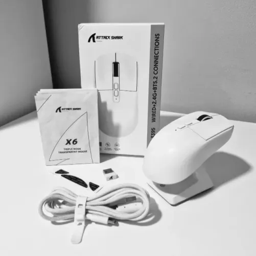 Mouse Gamer Attack Shark X6 Tri Mode 26000dpi Paw3395 + Dock Cor Branco
