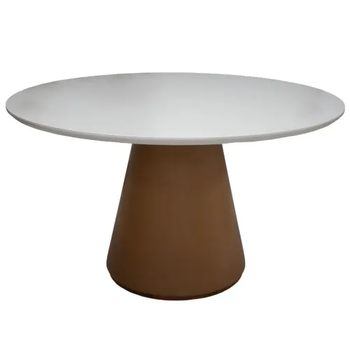 Mesa Redonda Maisa Artsoli 120x120cm Courino Caramelo Tampo com Vidro Off White ou preto 