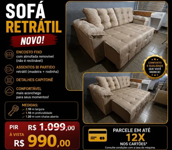SOFÁ RETRÁTIL - NOVO / ENTREGAMOS / PAGAMENTO NA ENTREGA