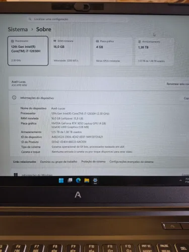 Notebook Gamer Avell i7 12650H 16GB RTX 3050 1,5TB