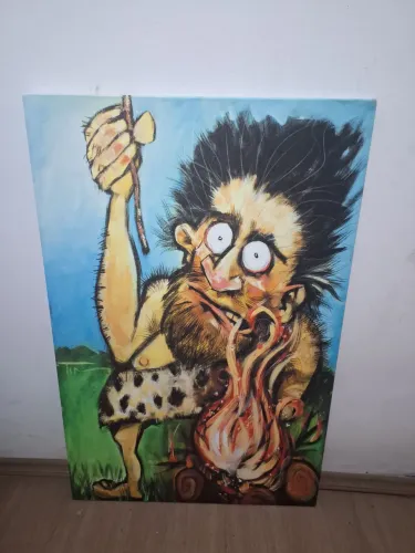 Quadro decorativo canvas grande "Caveman and fire