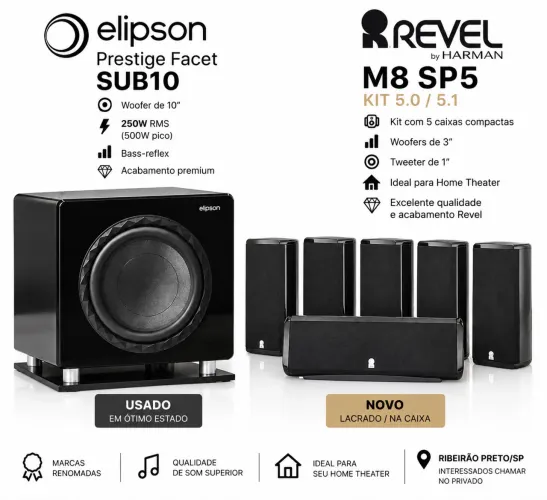 Caixas 5.1 Home theater Revel Subwoofer ativo Elipson 10