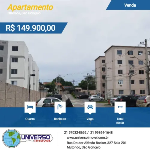 Apartamento para Venda em São Gonçalo, Trindade, 1 dormitório, 1 banheiro, 1 vaga