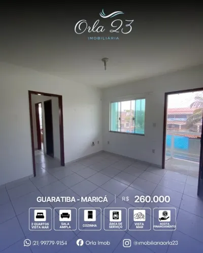 GUARATIBA, ORLA 23 IMOBILIÁRIA VENDE! EXCELENTE APARTAMENTO COM BELA VISTA EM MARICÁ.