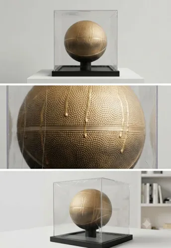 Bola de Basquete GoldenBlack em Expositor Artesanal Para Fãs de Basquete