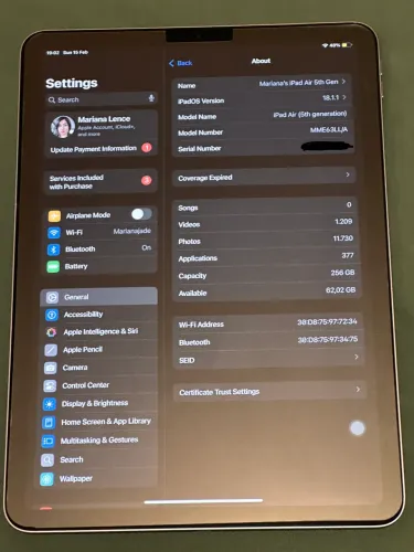 iPad Air 5ª Geração, 256GB WI-FI, Chip M1, Cor Roxo
