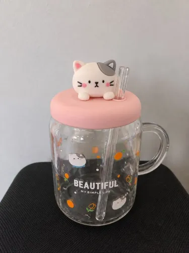 Caneca de vidro gatinho nova