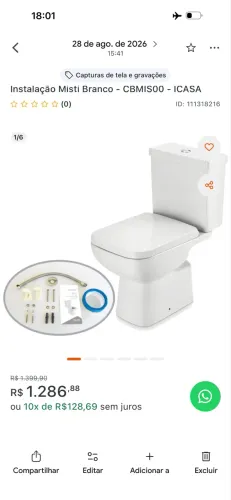 Vaso Sanitário Icasa Misti Branco Quadrado com Caixa Acoplada - NOVO