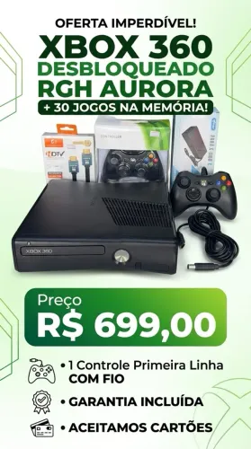 Xbox 360 slim d.e.s.b.l.o.q.u.e.a.d.o com 30 jogos