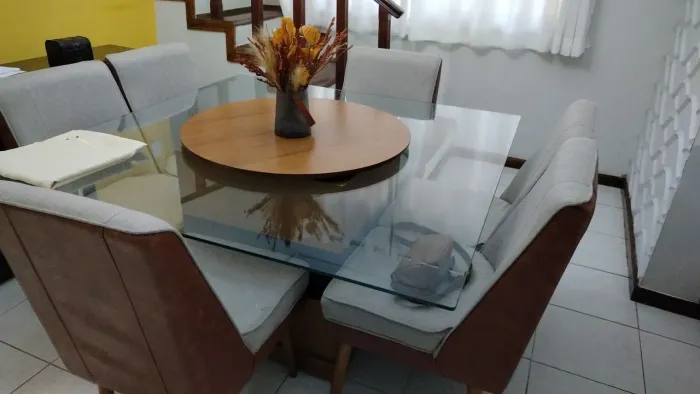 Mesa de jantar quadrada 1,40x 1,40 tampo de vidro 10 mm