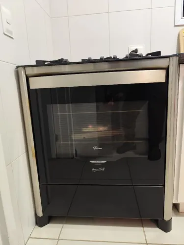 Fogão Fischer 5 bocas mesa de vidro Gran Cheff, conservadissimo
