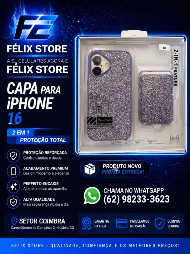 Capa iPhone 16 Premium 2 em 1 Glitter | FÉLIX STORE Goiânia
