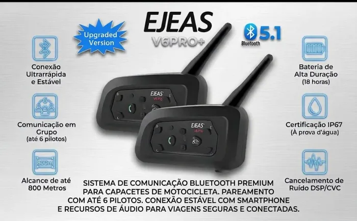 Intercomunicador De Capacete Fone de Capacete Ejeas V6 Pro+