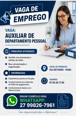 Vaga departamento pessoal 