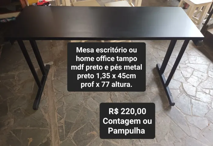 Mesa preta escritório ou escrivaninha mdf e Pés metal preto 