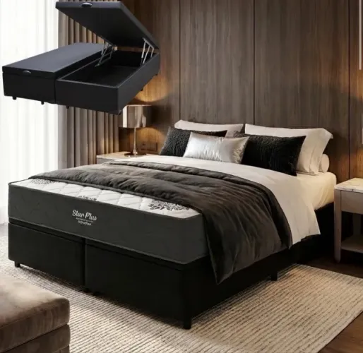 Colchão Queen Firenze Soft D26 25 cm + Base Box Baú Preta