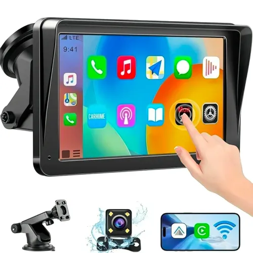 Tela Multimídia Automotiva 7 Polegadas com Android Auto e Apple Car Play sem Fio + Câmera