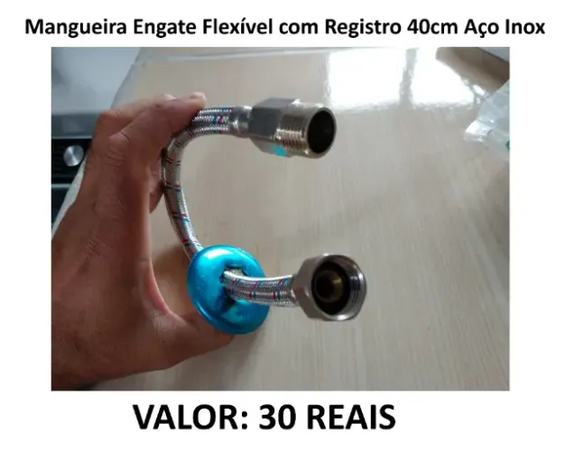 Mangueira Engate Flexível com Registro 40cm Aço Inox