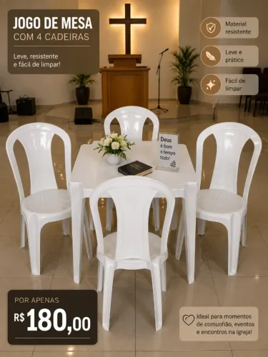 Mesa com cadeiras de plastico