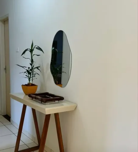 Espelho Orgânico Lapidado 60x40 Banheiro Sala Com Suporte