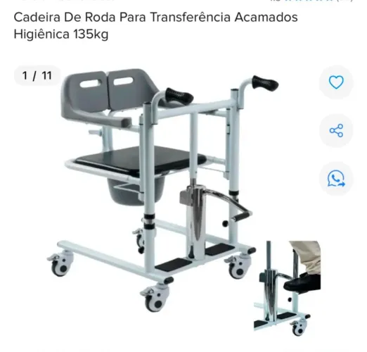 Cadeira de transferência e higienização de pacientes