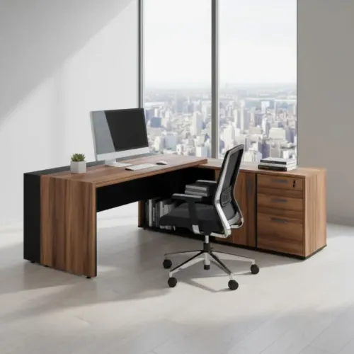 Mesa Presidente Armário Pedestal Nogal Sevilha Preto Conforto Modelo 20602