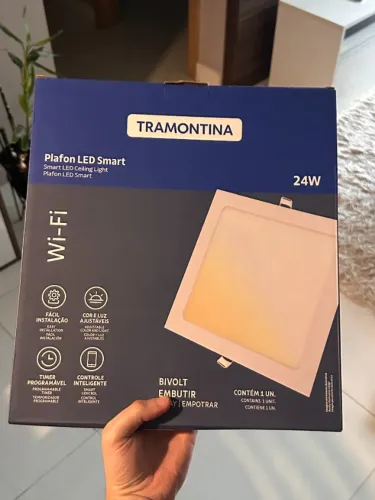 NOVO Tramontina Plafon Smart LED Quadrado de Embutir 24W Inteligente Wi-Fi + Bluetooth