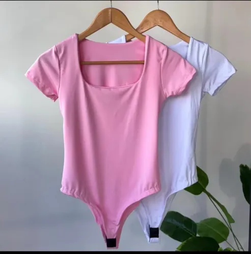 Kit 2 body feminino decote quadrado manguinha curta suplex verão