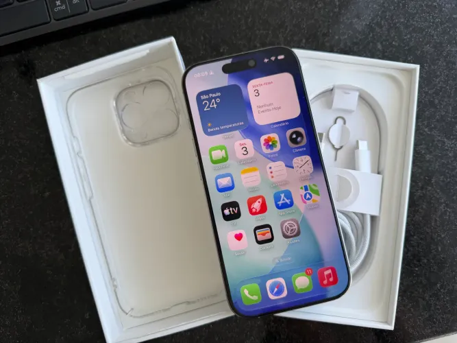 iPhone 16 Pro Cinza Titanium Natural 128 GB + NF + Caixa